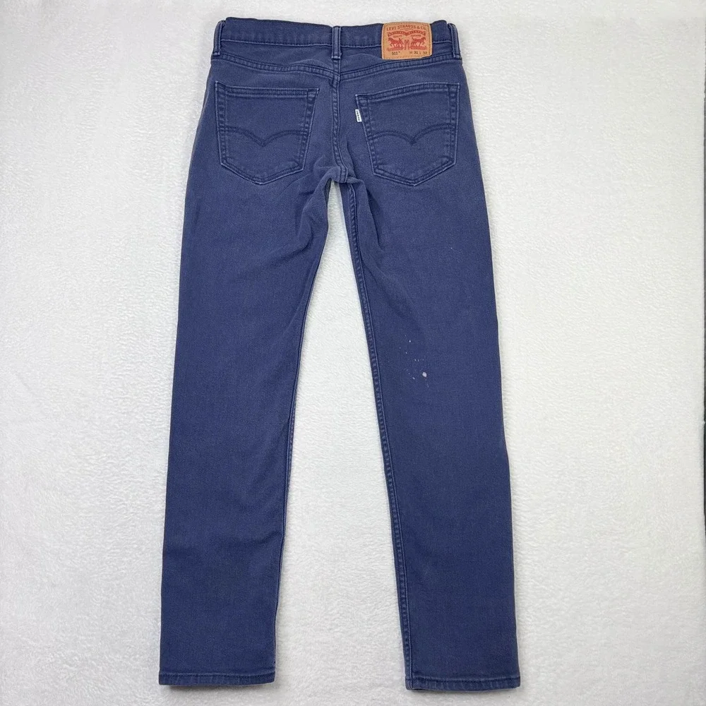 Levis 511 Slim Fit Jeans Mens 31x32 Navy Blue Stretch Denim Pants SPOTS See Pics